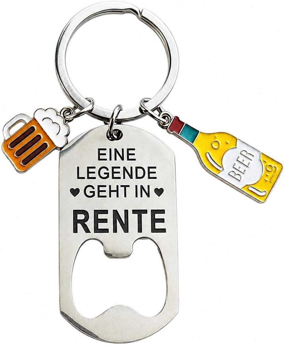 Flesopener Sleutelhanger – Perfect Cadeau voor Mannen bij Pensionering, Met Bier Motief en Luxe Cadeaubox