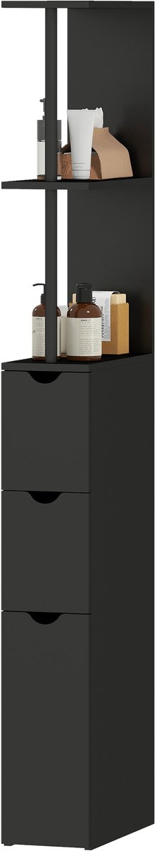 Hoog en smal badkamerkolom met 2 open planken - badkamerkast - 2 magnetische deurcompartimenten