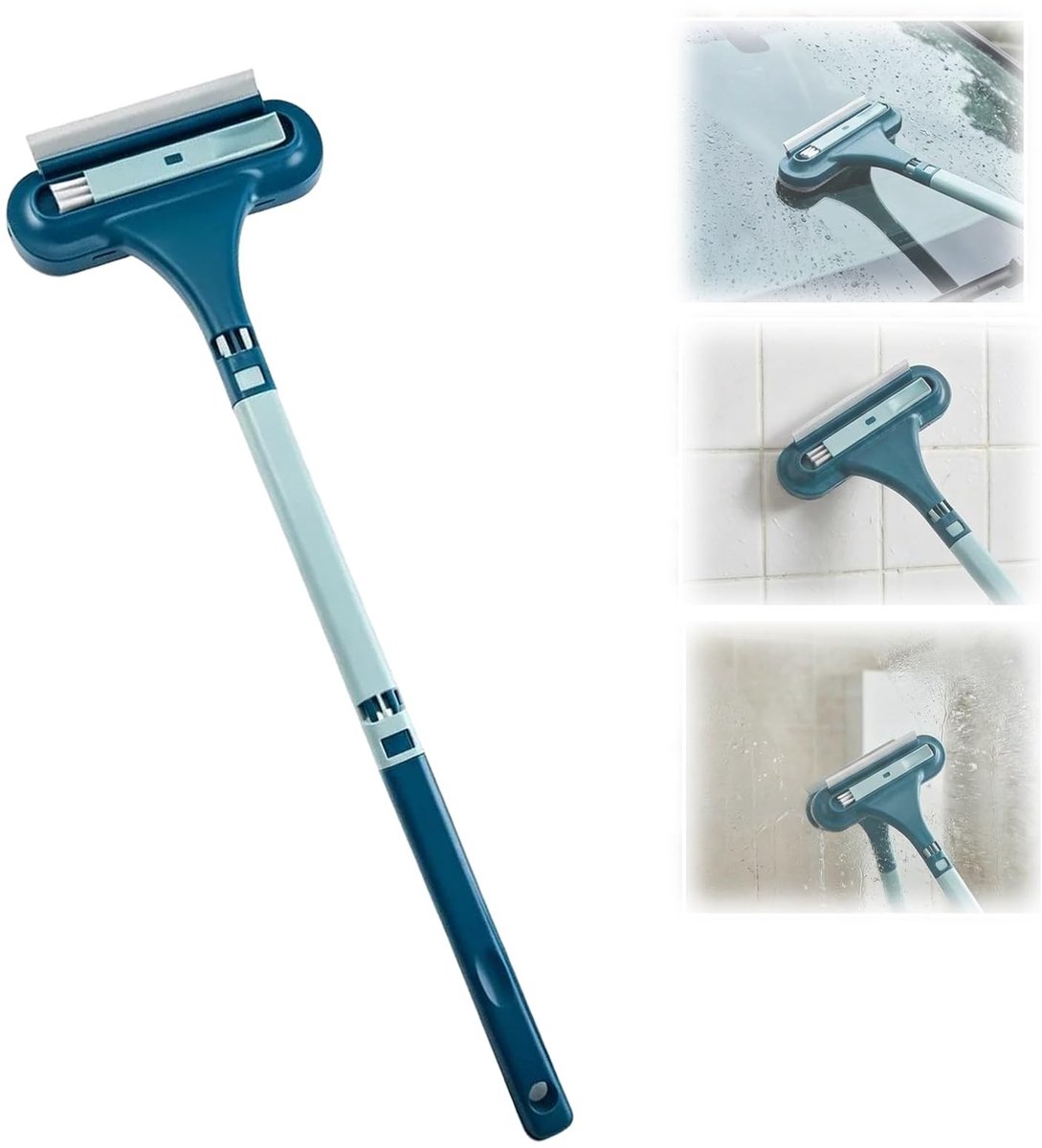 Raamschermreiniger - Dubbelzijdige borstel met rakel - Blauw