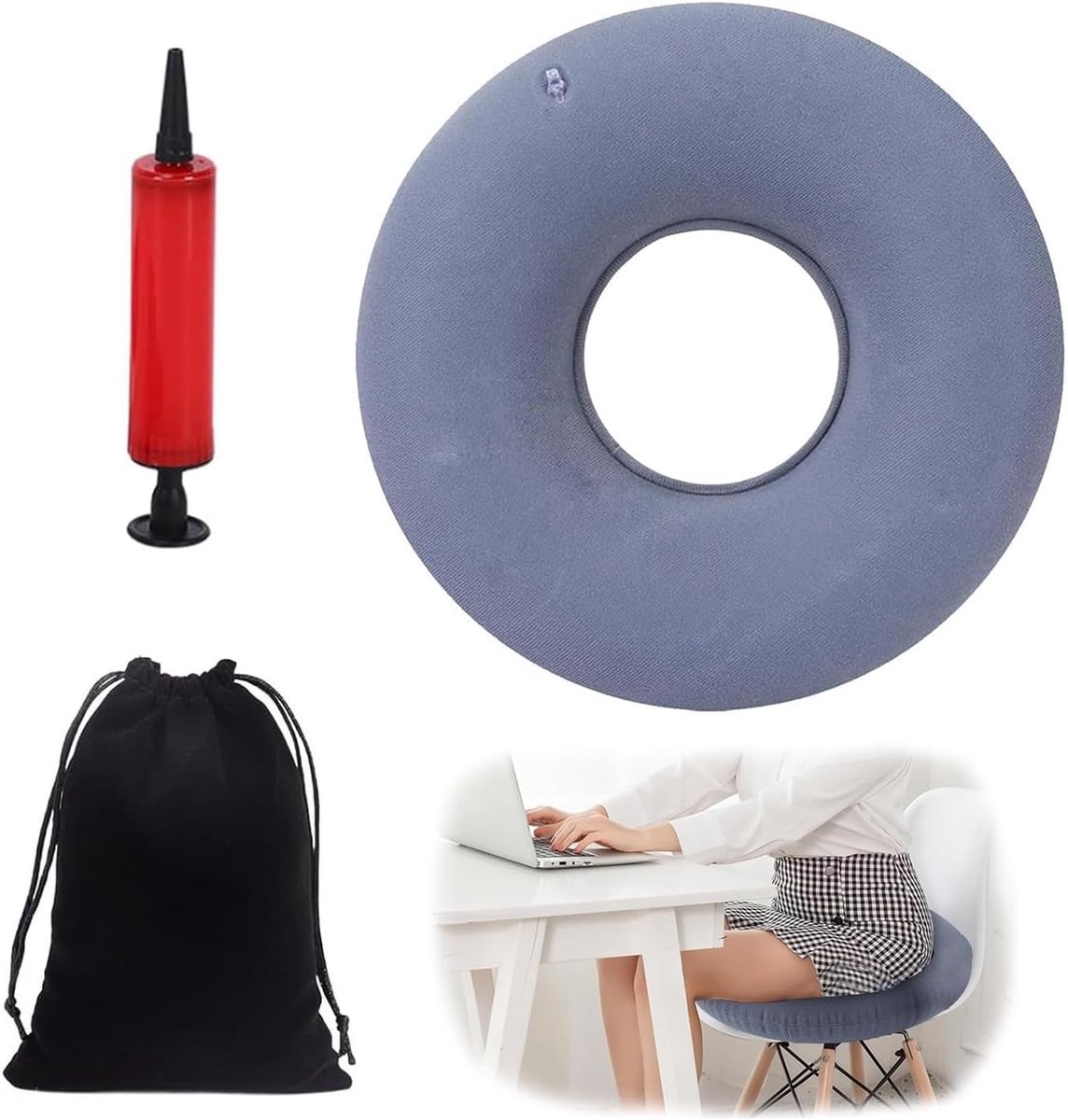 Rond Kussen voor Aambeien - Opblaasbaar Orthopedisch Kussen met Pomp voor Zwangere Vrouwen en Kantoorwerkers, Verlichting van Pijn en Ongemak