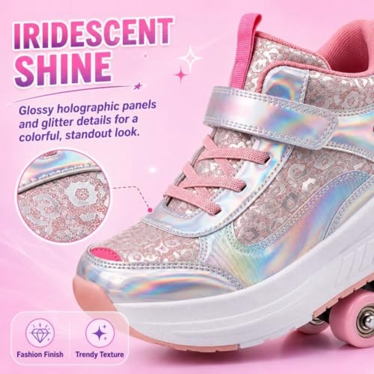 Teens Dubbele Rij Roller Sneakers - Wandelen en Schaatsen in Roze/Zilver