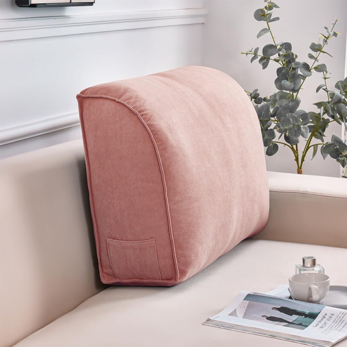 Hoofdkussen - Driehoekig Wigvormig Kussen met Afneembare Hoes - Roze - 60 x 45 x 20 cm