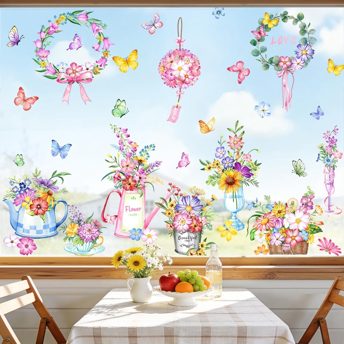 Raamstickers bloemen en vlinders - Groene potplanten