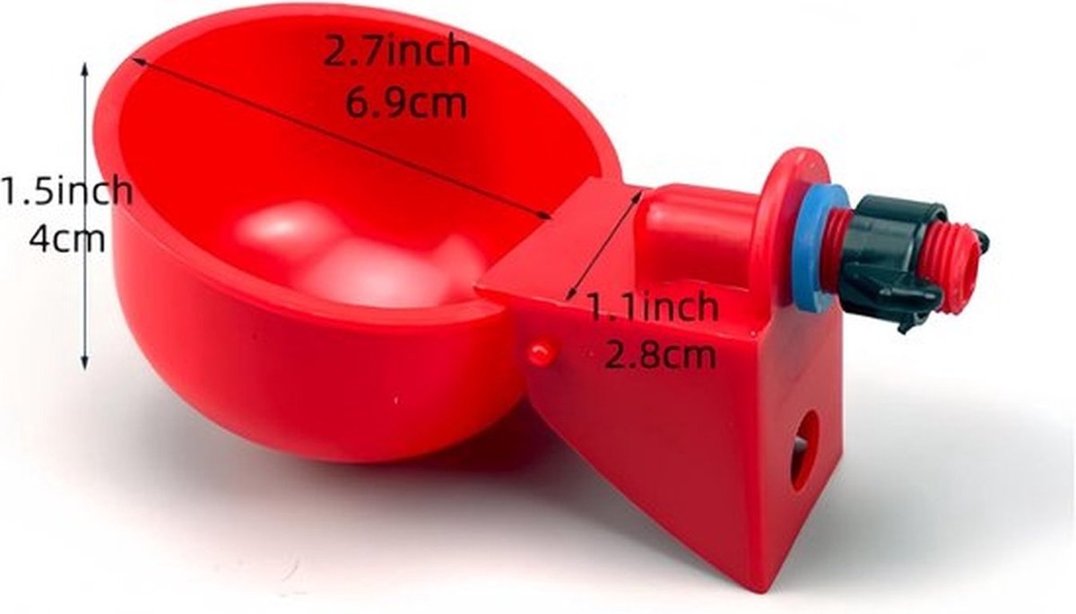 5-delige set – Drink- en voerbekers voor pluimvee – Automatische drinkfontein met anti-leksysteem – Rood – Voor kippen, eenden, ganzen en konijnen