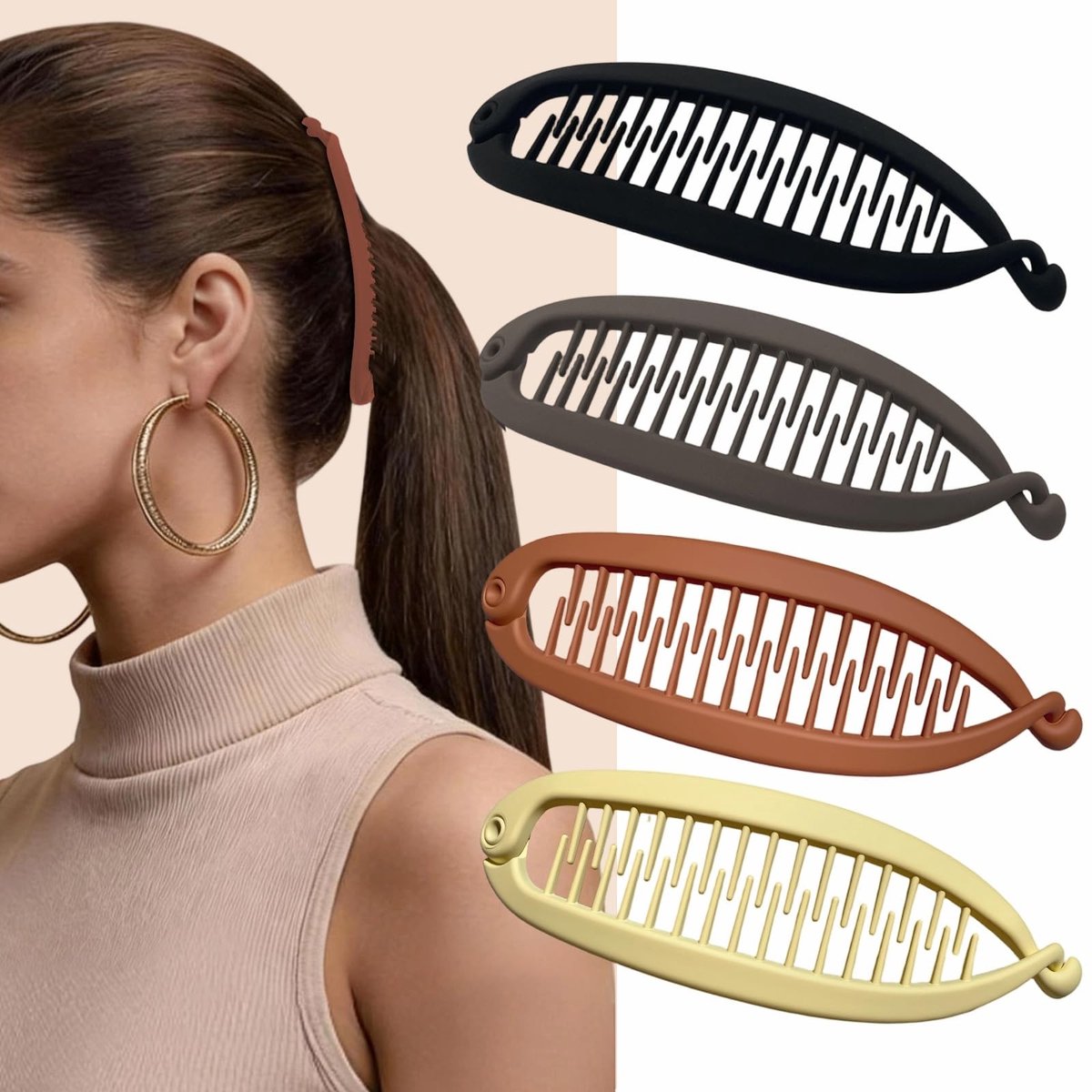 Vintage Bananenclips - Set van 4 voor volumineuze paardenstaarten