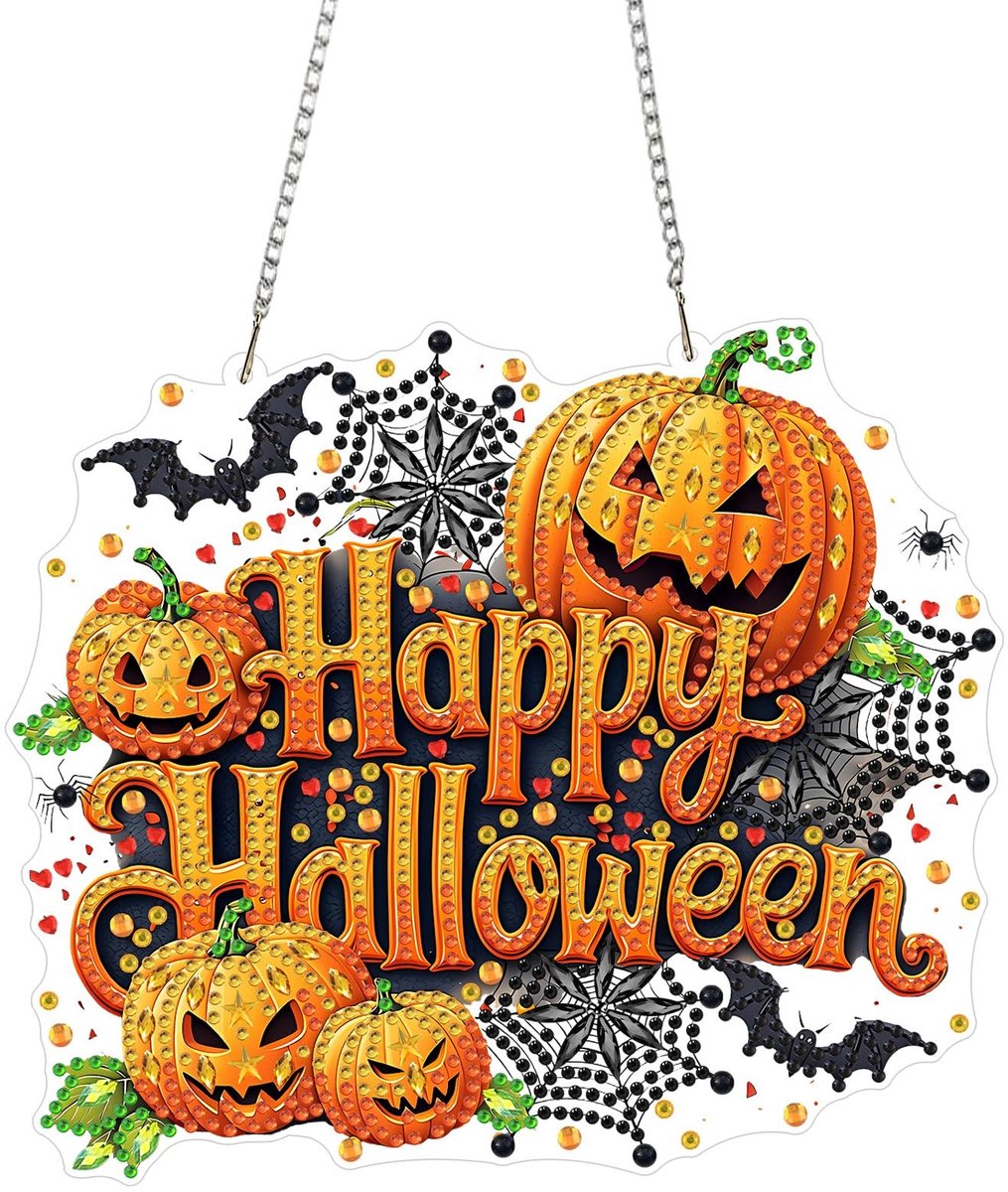 Halloween Diamantschilderij Hanger - Pompoenen en Vleermuizen