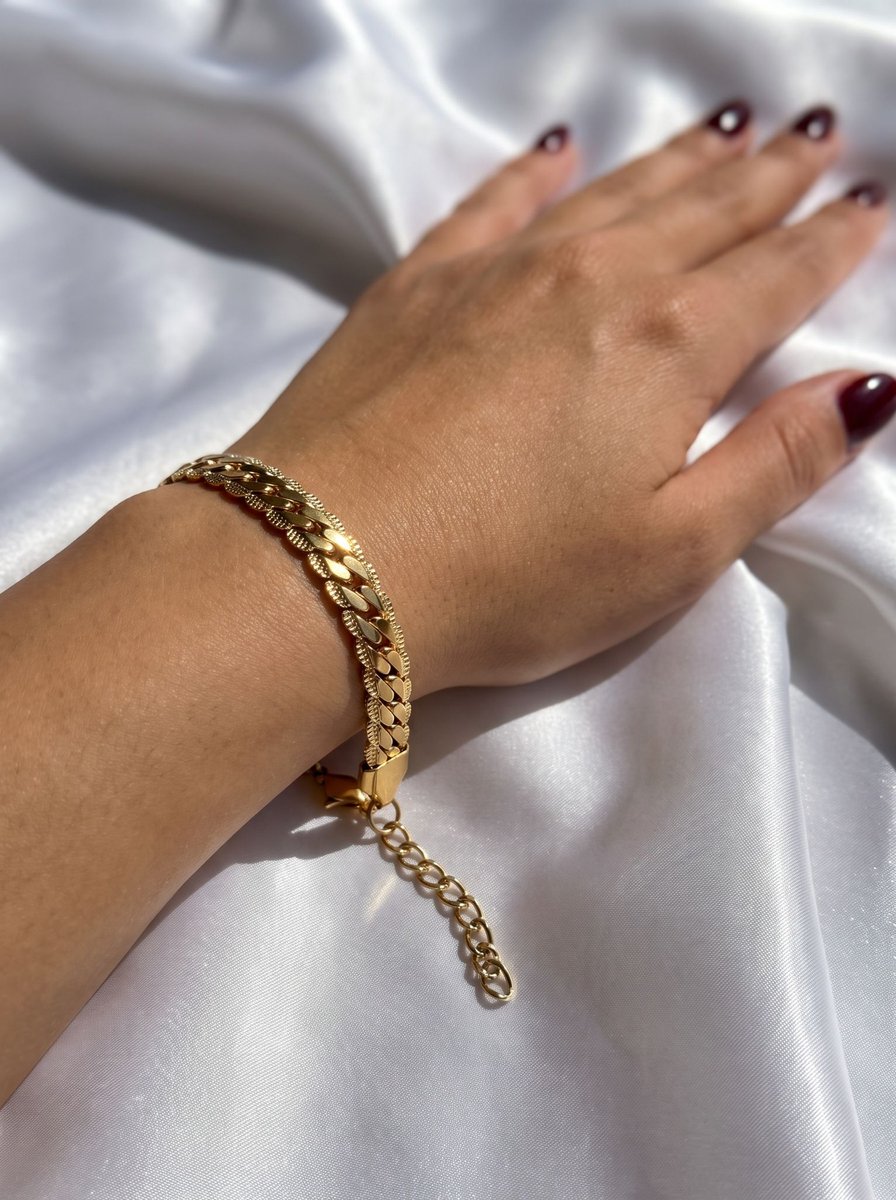 Anelplus Dames Armband – Goudkleurig – Brede Schakelarmband – Verstelbaar – Elegante Statement Armband