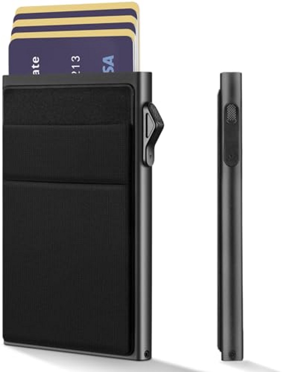 RFID Portemonnee Heren - Slimme Kaartjeshouder met Muntvak, Pop-up Pasjeshouder, Compacte Portemonnee, Zwart