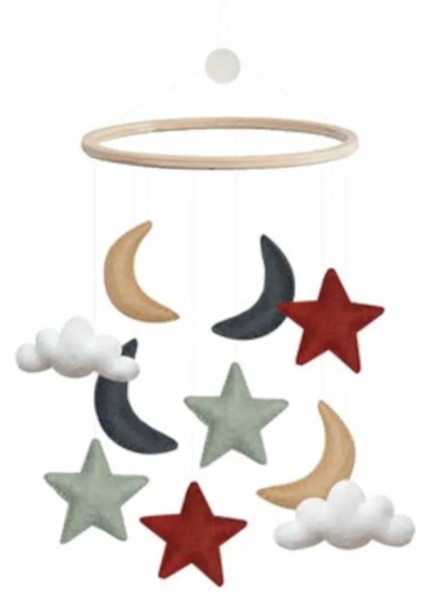 Gamcha babymobiel maan met sterren - rood blauw