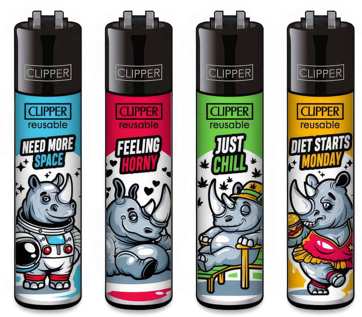 Clipper Classic Large Aanstekers “Rhinos” (4 Stuks)