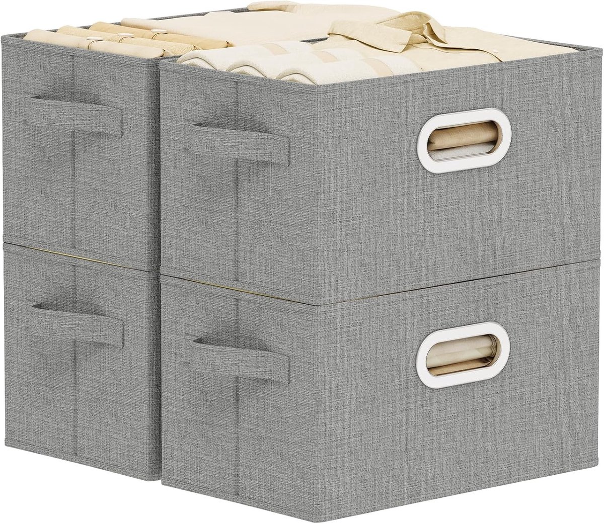 Vouwbare Opbergmanden van Stof met Metalen Handvatten voor Ondergoed, Accessoires en Sokken - Set van 4 - 38 x 25 x 25 cm - Grijs en Praktisch voor Thuisgebruik