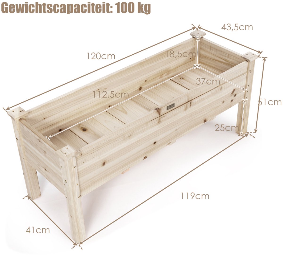 SureDeal® - Tuinier - Verhoogd Bed Planter - 120x43,5x51 cm - Naturel