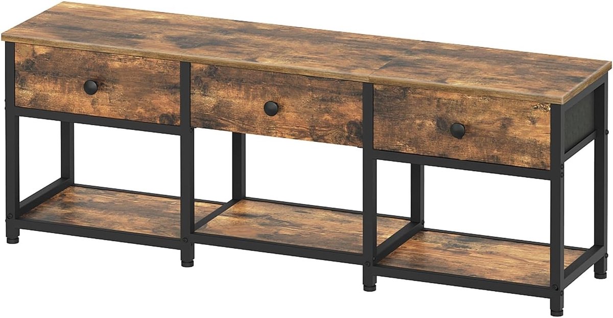 TV Meubel met 3 Lades voor 50 Inch TV's, 120 cm Lange Retro TV Stand, Vintage Bruin en Zwart voor Woonkamer en Slaapkamer