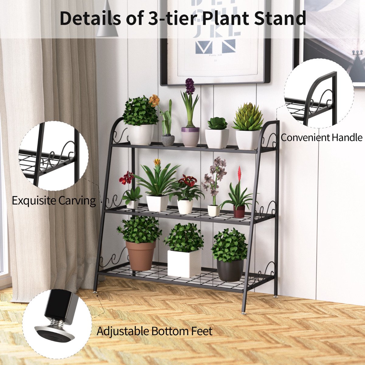 SureDeal® - Tuinier - Lagen Metalen Plantenstandaard - Display Plank - 81x35x82 cm - Zwart