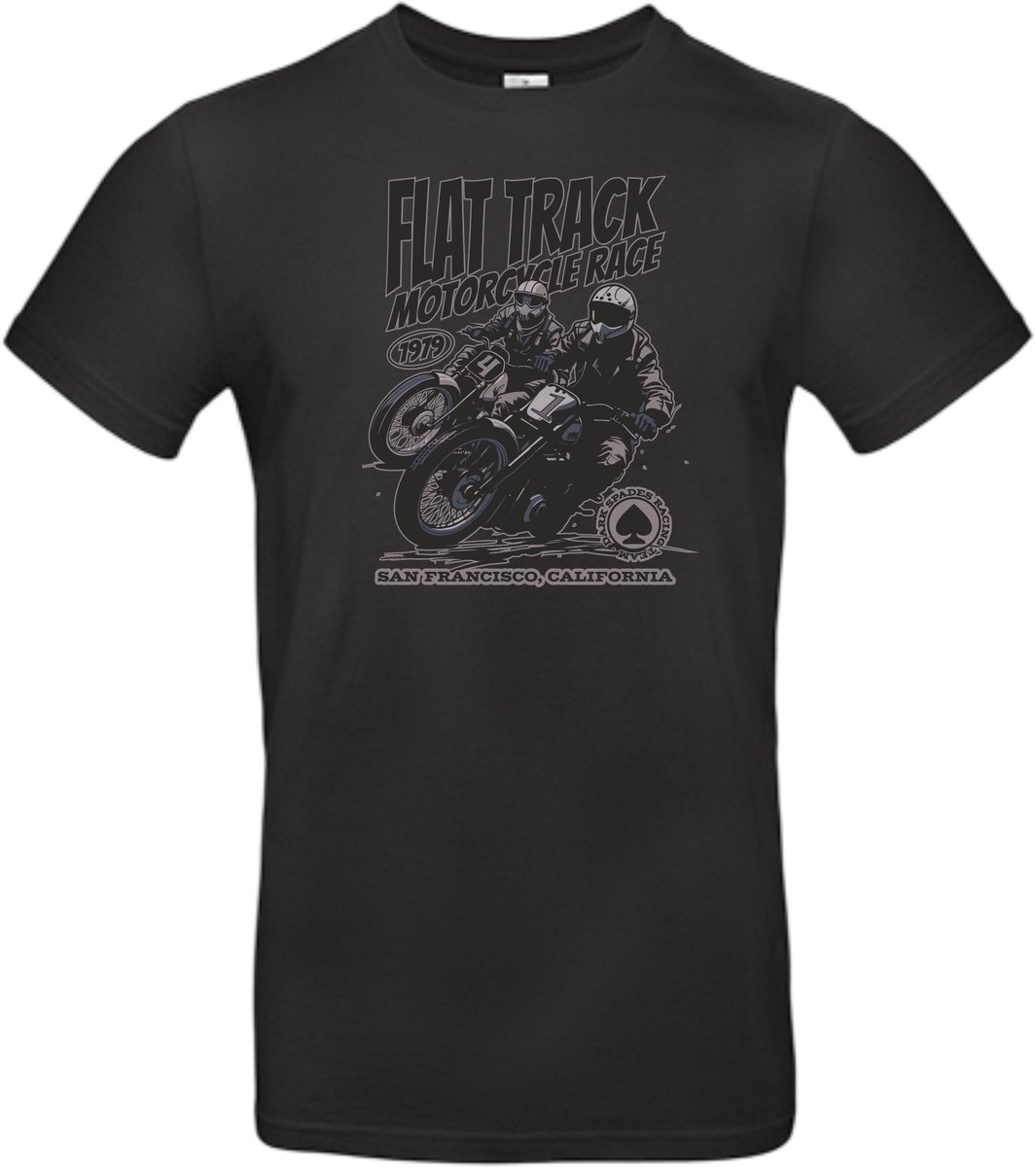 T-shirt zwart met opdruk Flat track motorcycle race maat M van Shirtmakelaar