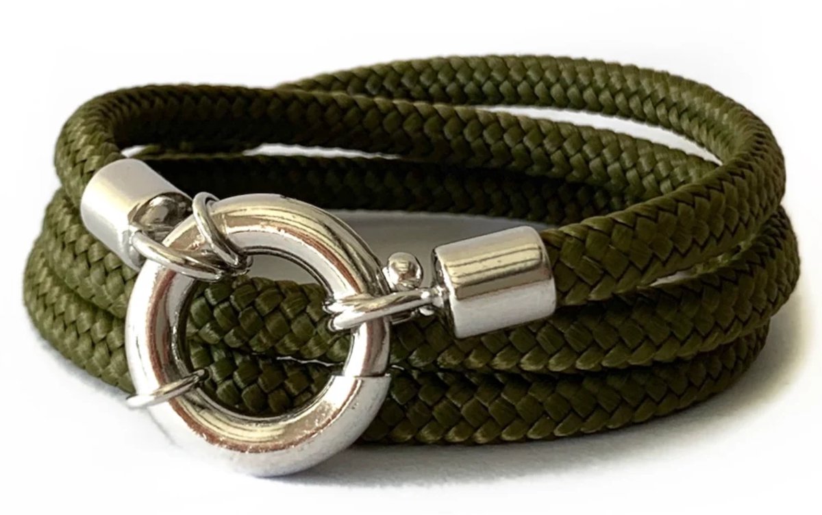 NIEUW! Jolla - dames wikkelarmband - zilver - touw - Classic Rope - Military Groen