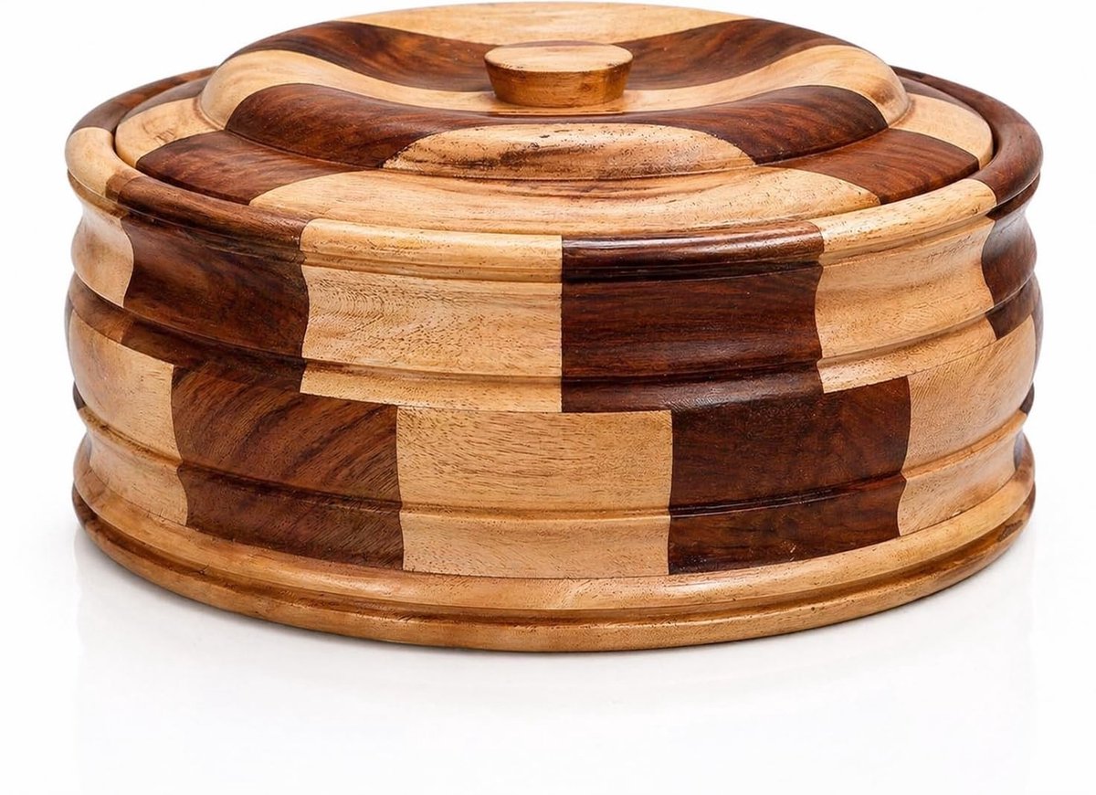 Houten Tortilla Warmer - Met Deksel - 23 cm - Bruin