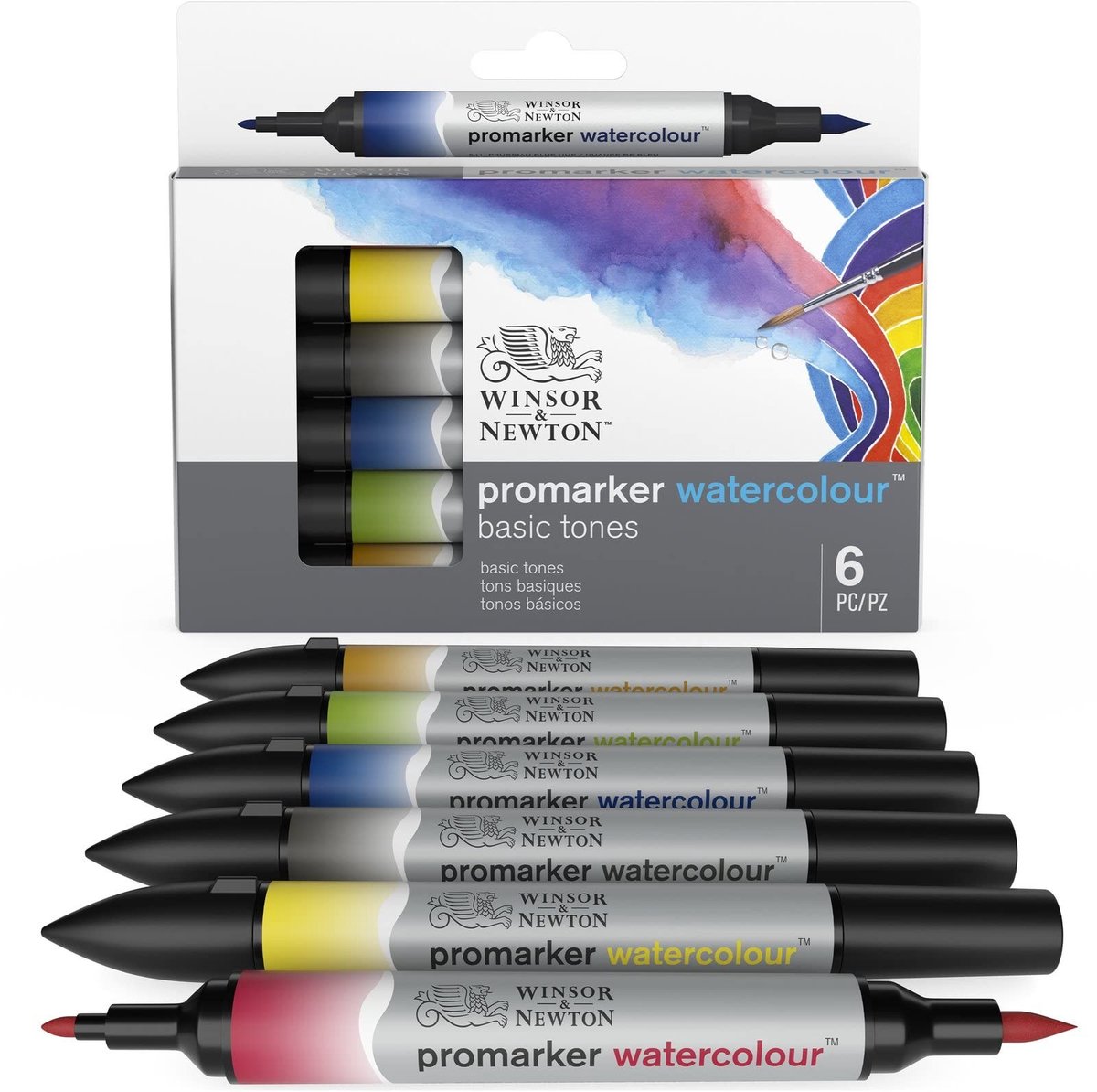 Watercolor Marker Set - 6 Stuks met Borstel- en Fijnpunt