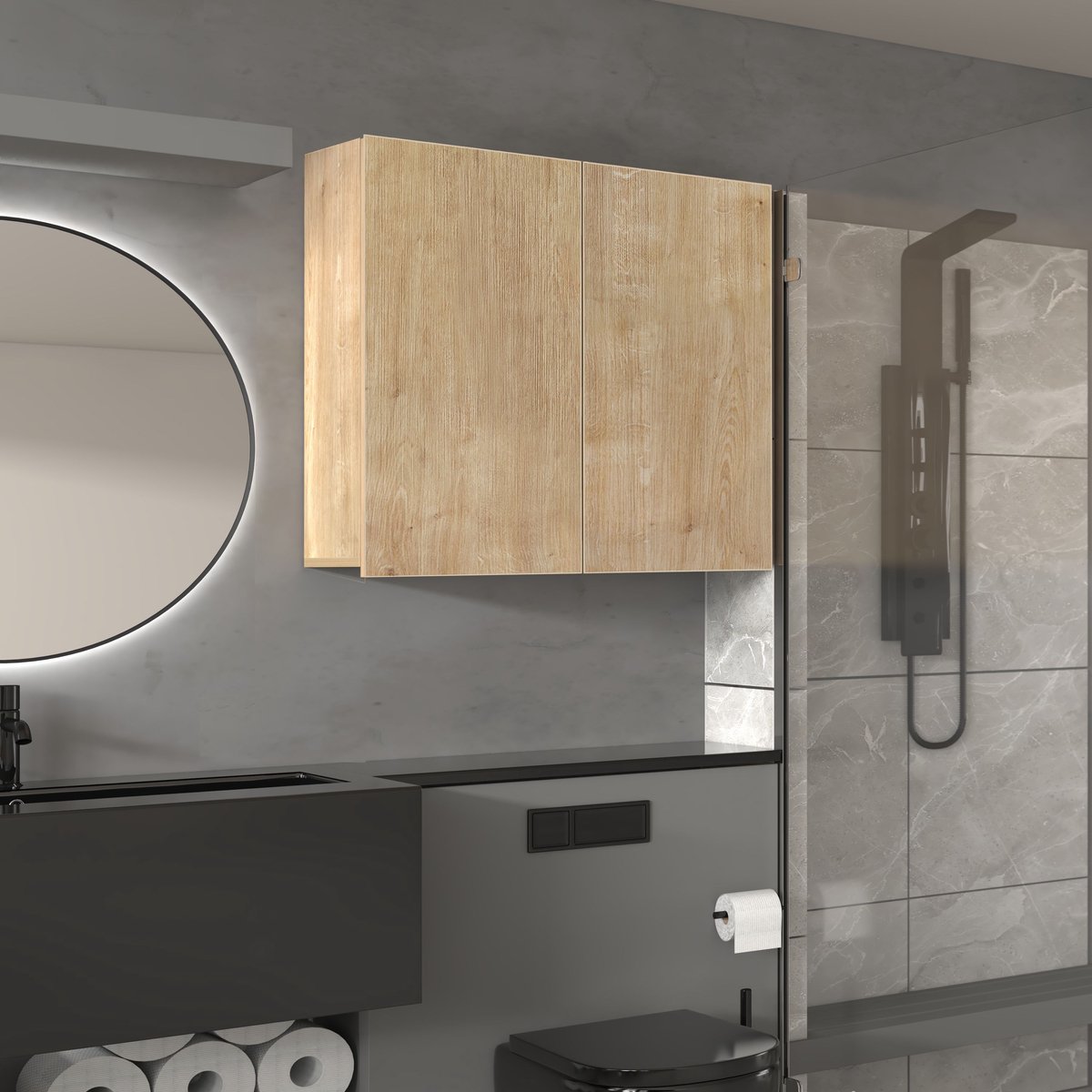 Brandloop Hangkast 75 cm - 2 Deuren - Verstelbare Planken - Eikenkleur