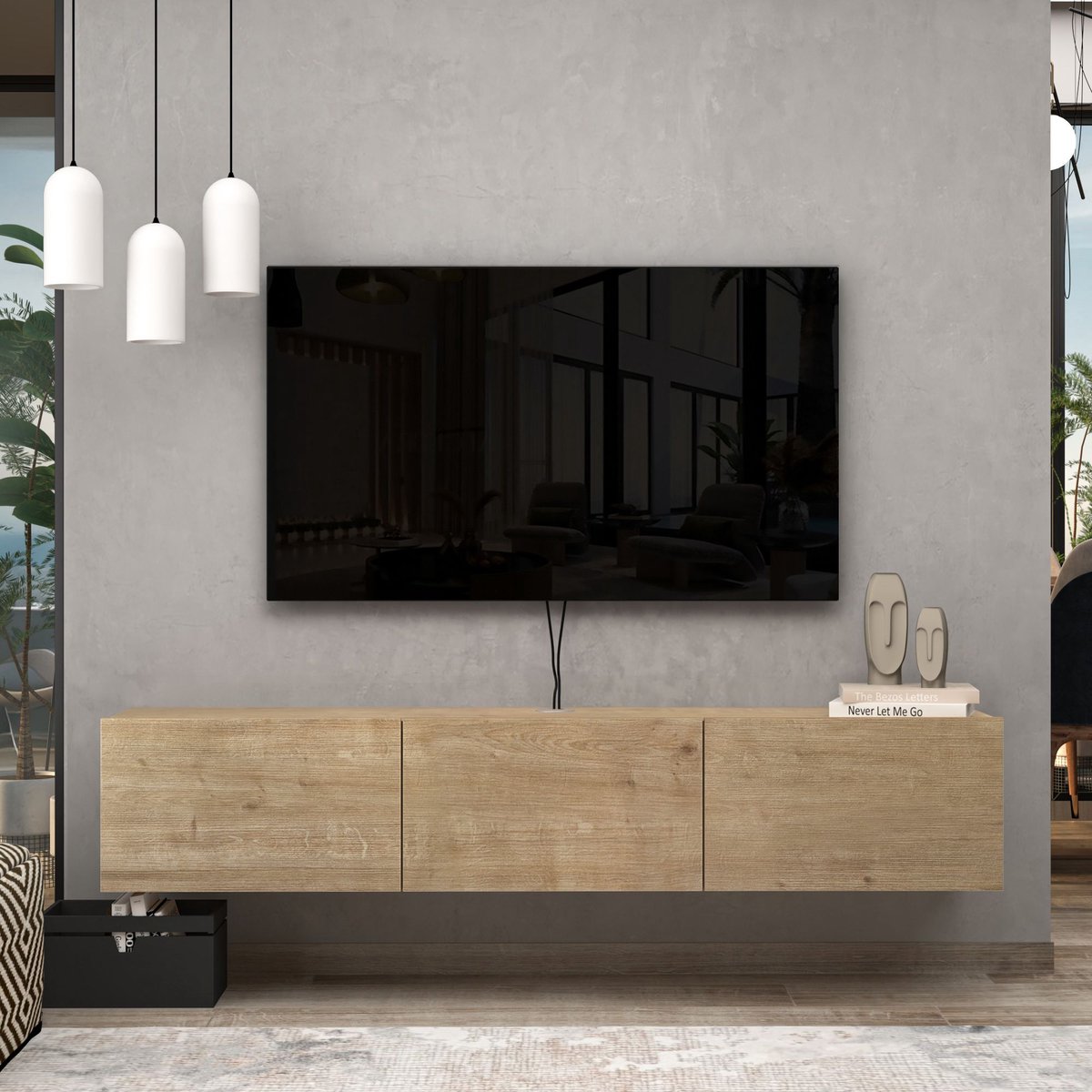 Brandloop Taş Zwevend tv-meubel - 160 cm - 3 Kleppen - Eikenkleur
