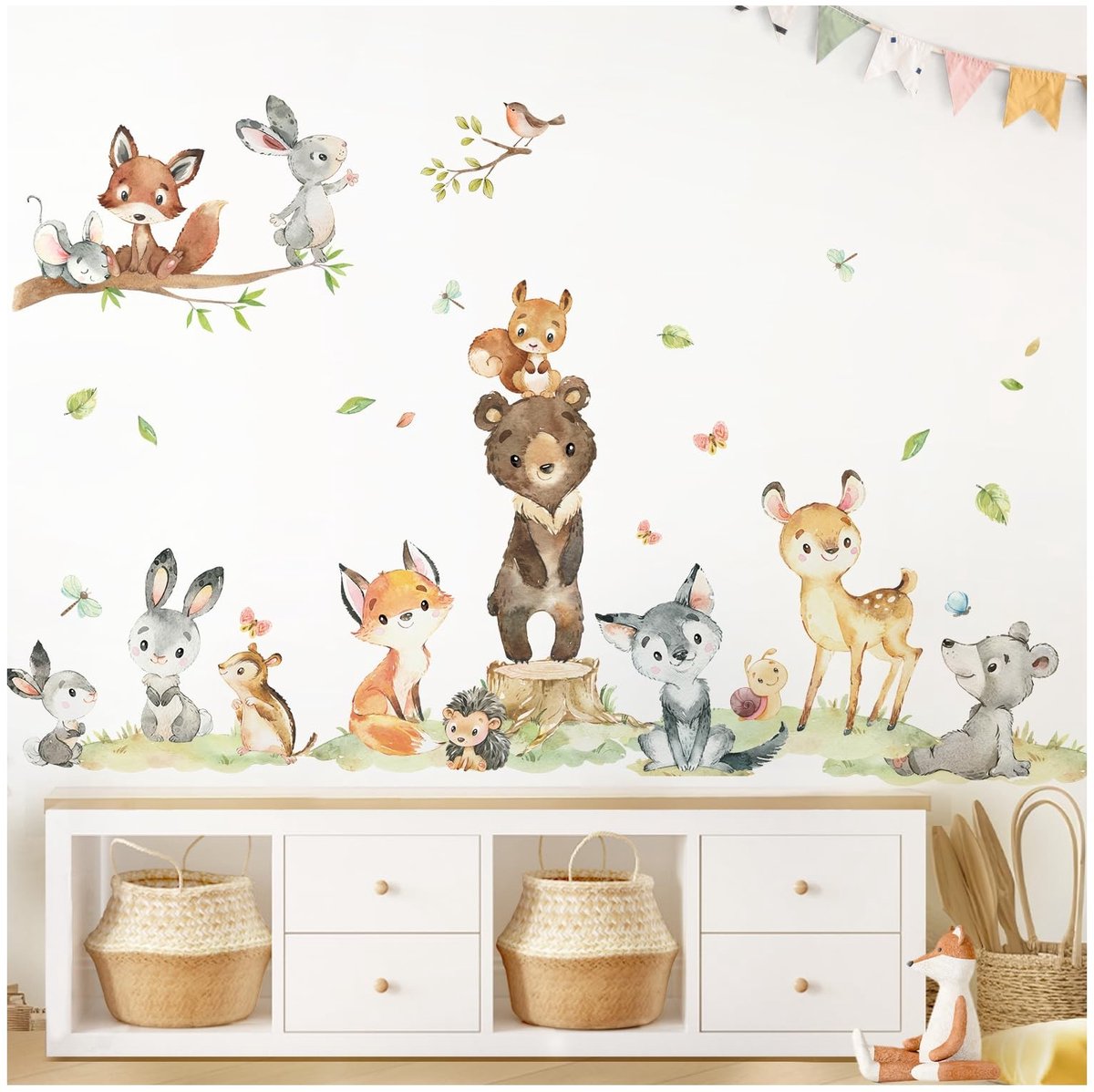 Wandstickers Set Dieren voor Kinderen - Vos, Konijn, Herten - 187 x 100 cm