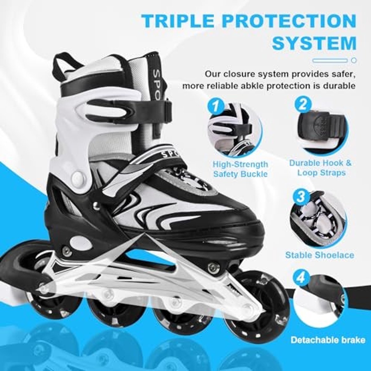 Verstelbare Inline Skates voor Kinderen - Zwart/Wit