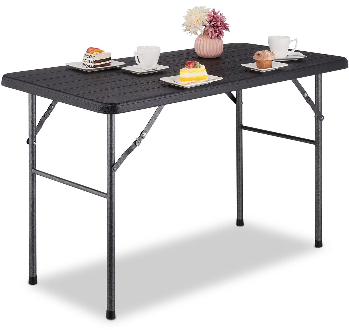 Opvouwbare Tuintafel - Houtlook - Zwart - 74 x 118 x 60 cm