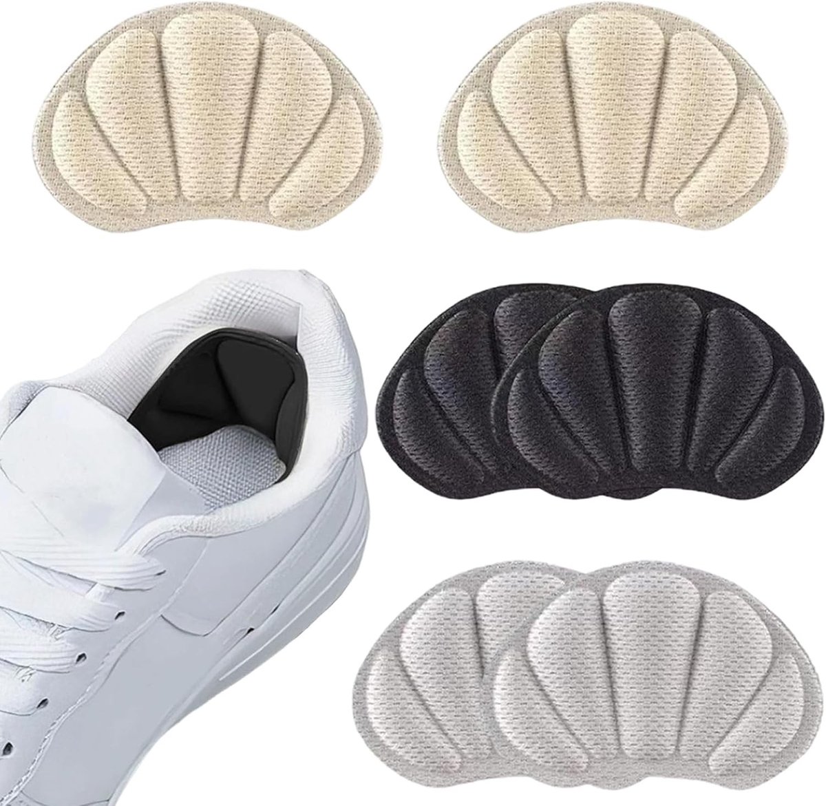 Hielkussens voor extra comfort in te grote schoenen, zelfklevend, antislip, blarenpreventie, afstandspads en hielbescherming (zwart, grijs)