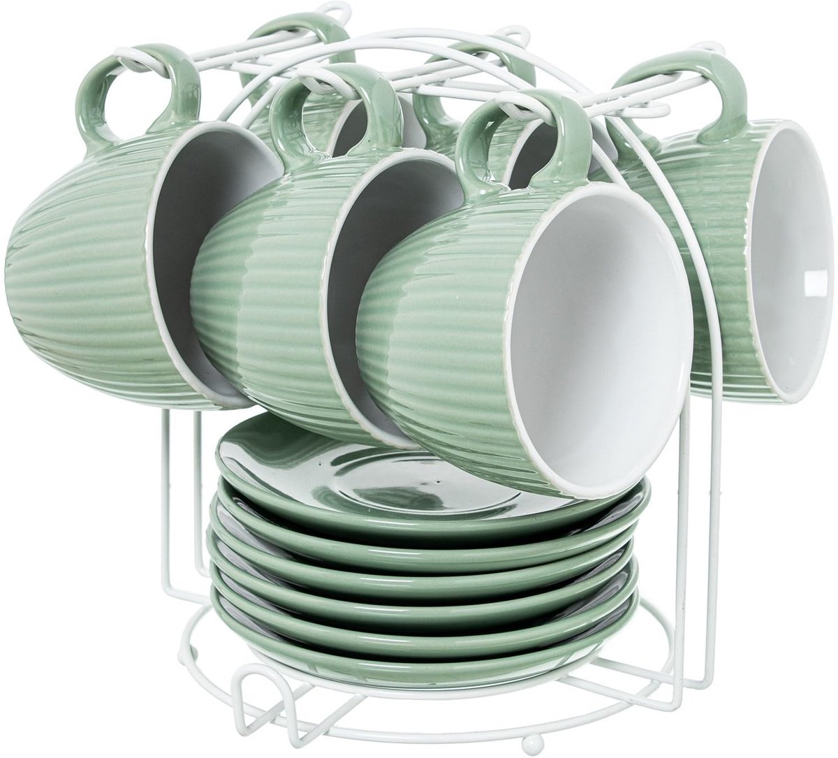 Set van 6 Porseleinen Bekers met Stand - Mintgroen