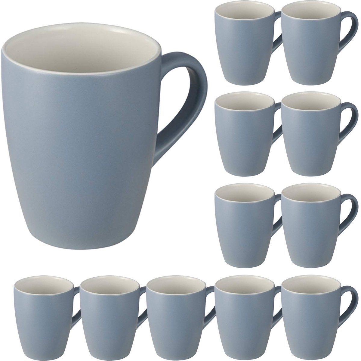 Kopjes Set van 12 - Porselein met Matte Blauwe Afwerking, 340 ml