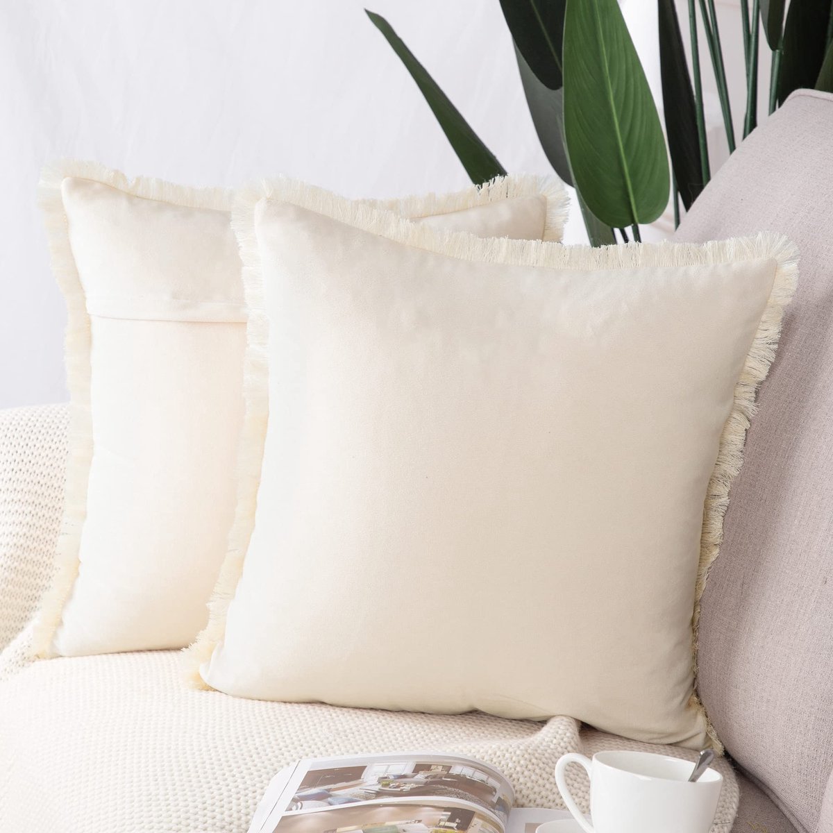 Set van 2 Kussenhoezen van Suède - 65x65 cm Beige