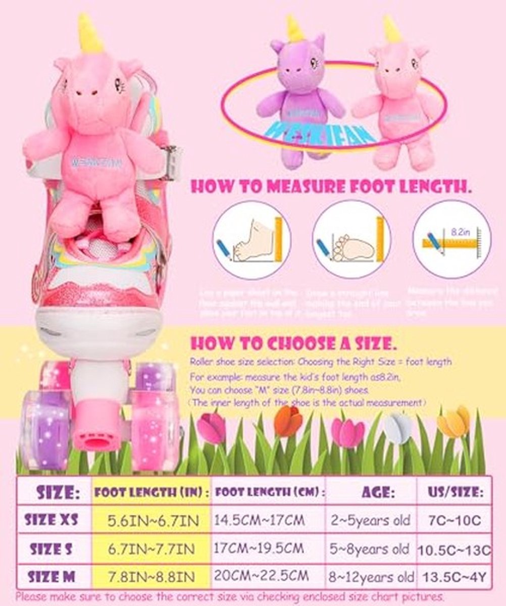 Verstelbare Roze Unicorn Roller Skates - 4 Luminous Wielen voor Beginners