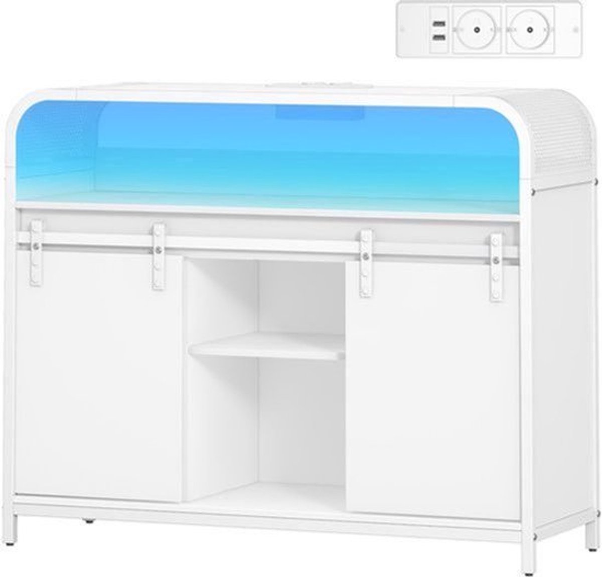 Wit Keukenkastje – Dressoir – Opbergkast – Sideboard – Kast – LED Verlichting – Verstelbare Planken – 100x35x80 cm