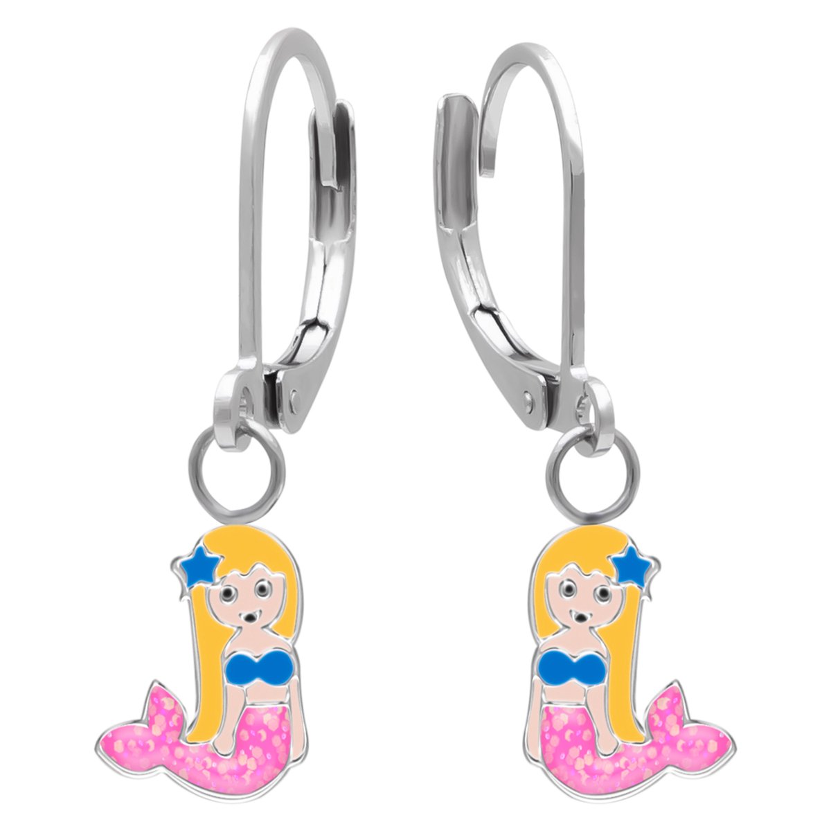 Kinderoorbellen Meisjes Zeemeermin - Zeemeermin Oorbellen 316L Chirurgisch Staal - Roze Glitterstaart