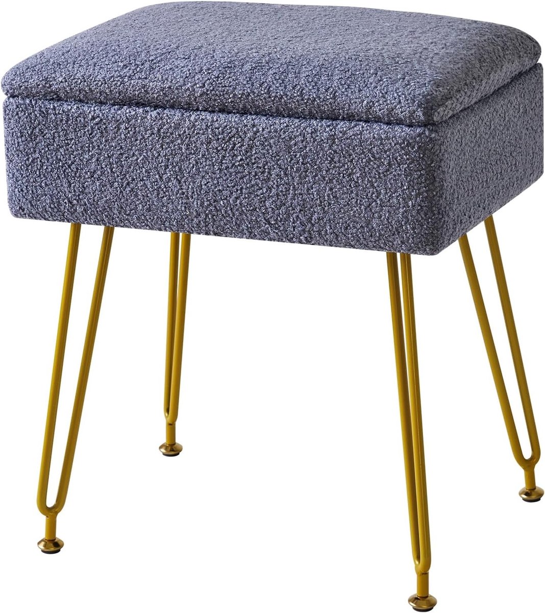 Opbergpoef en Kruk, Gevoerde Voetenbank, Moderne Dressing Tafel Kruk, Multifunctionele Pouf voor Woonkamer en Slaapkamer, 40×30×47CM Blauw