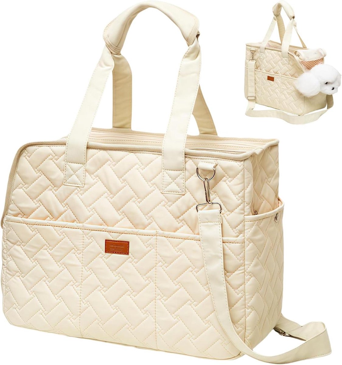 longziming - Hondentas tot 5 kg - Draagtas voor Kleine Honden en Katten - Ademend en Opvouwbaar - Hondentransporttas met Veiligheidsgordel en Opbergvakken - Zachte Draagtas voor Reizen, Auto en Buiten - 41 x 30 x 18 cm
