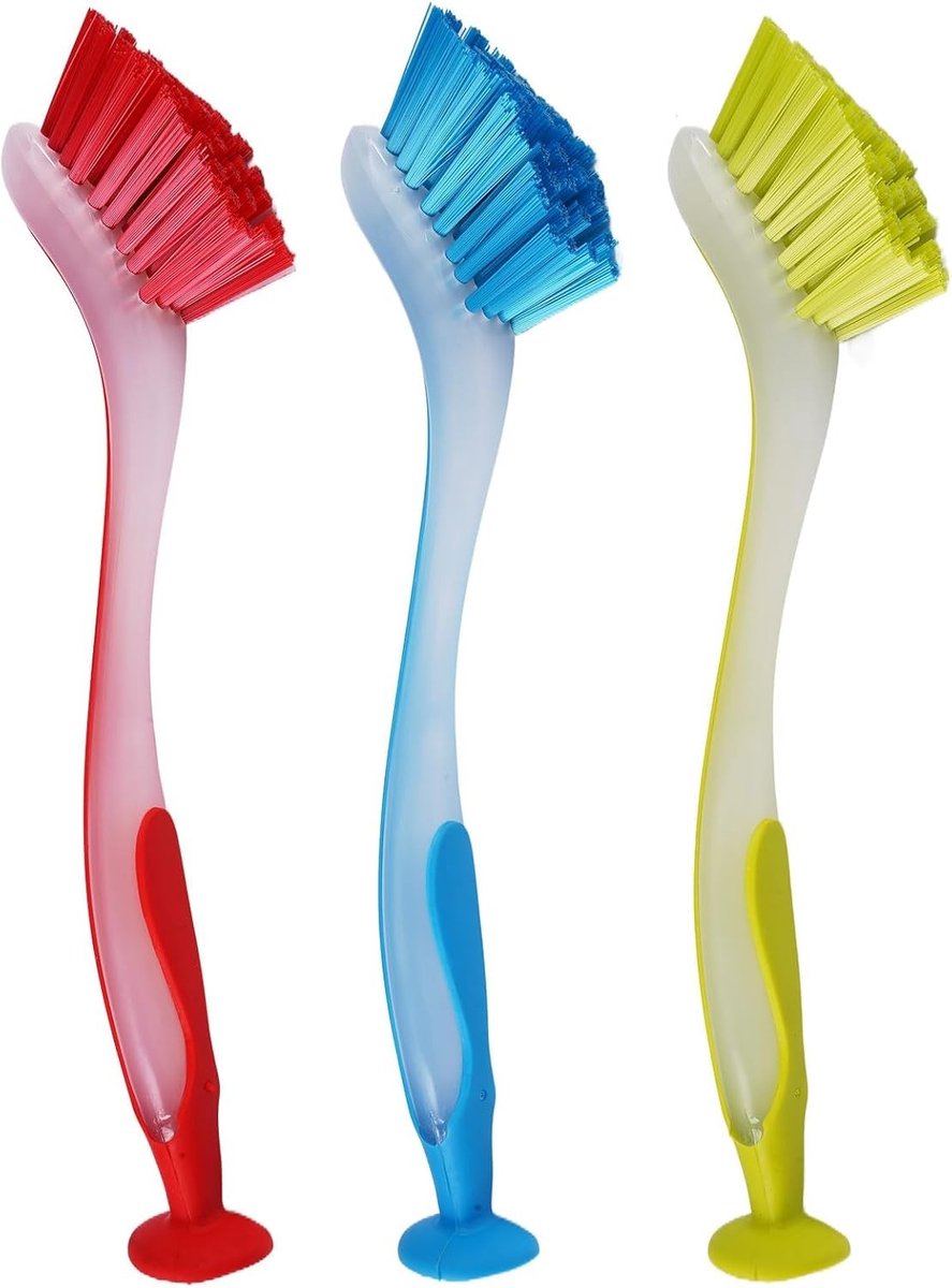 Set van 3 Afwasborstels met Lange Handgreep voor het Schoonmaken van Pannen, Servies en Keukenaccessoires - Natuurlijke Afwasborstels voor Efficiënte Reiniging