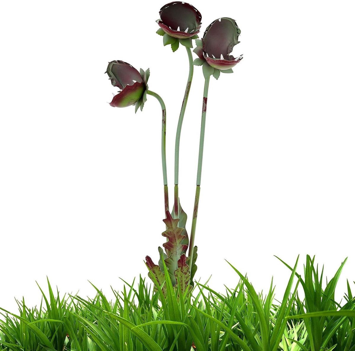 Decoratieve vleesetende plant, 64 cm, roestbestendige Venus vliegenval voor tuin, terras en gazon, weerbestendige tuinsteker met kanibalische bloem