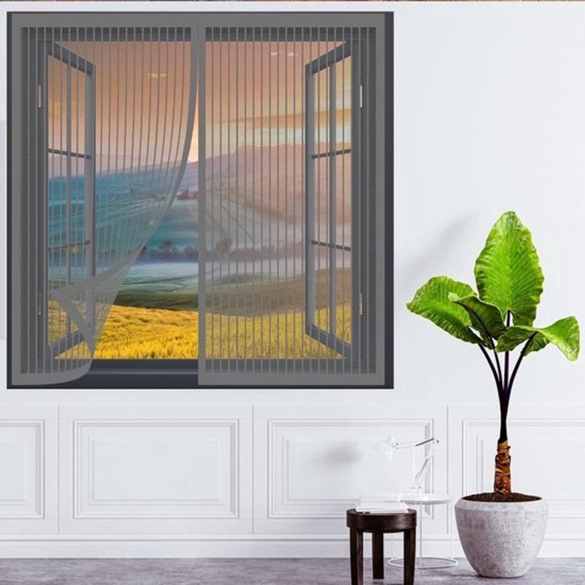 Magnetische Hordeur - Insectenscherm Raam - Insecten Buiten Houden - Automatische Sluiting - 60 x 120 cm - Grijs