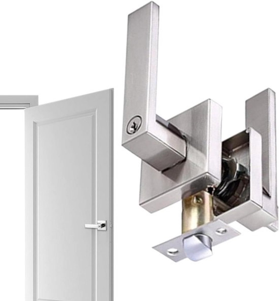 Deurklink met slot - Privacygreep Deur - Veiligheid Binnendeur - Aluminiumlegering Constructie - 19x14 cm - Zilver
