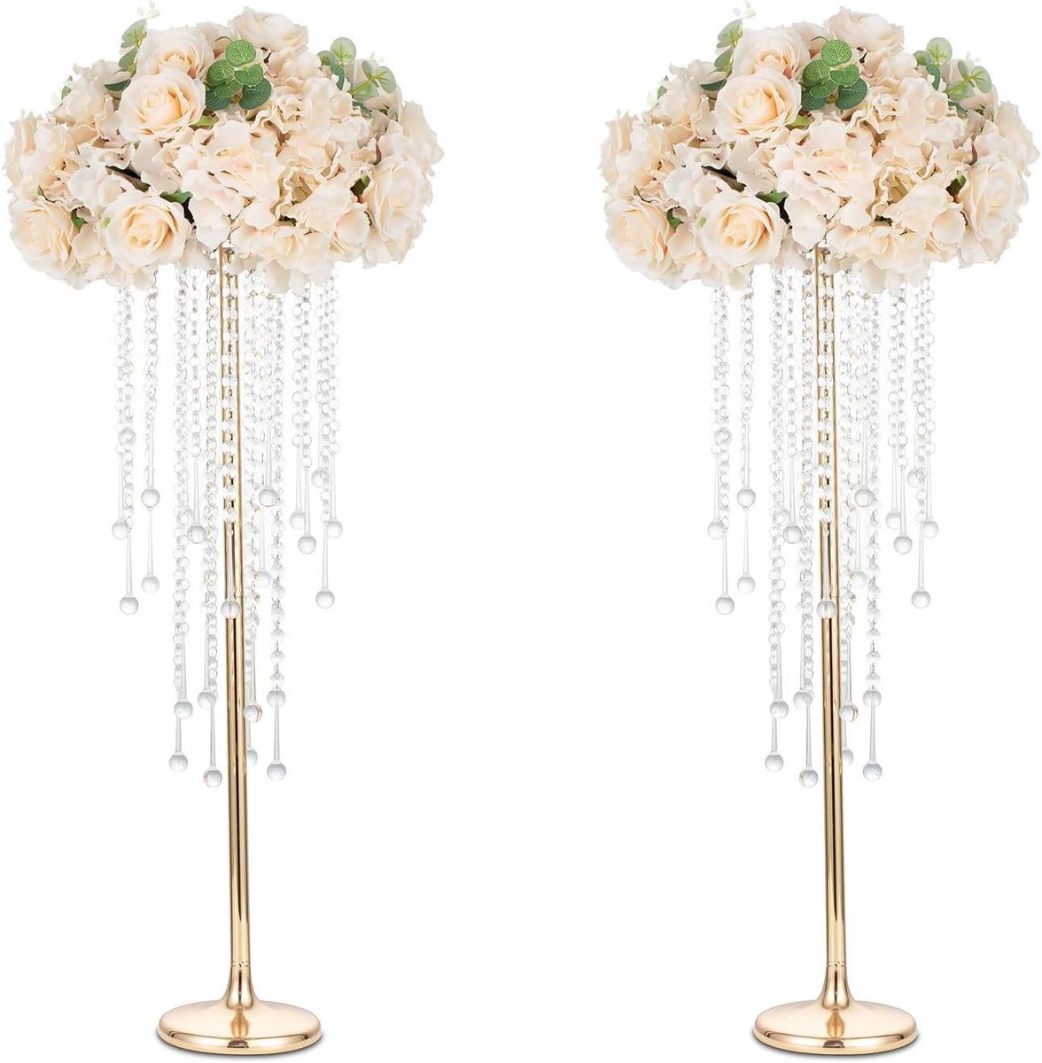 Elegante 10-delige hoge vazen voor trouwcentra - 75 cm metalen bloemstandaards met kristallen kralen voor evenementen, feesten en recepties