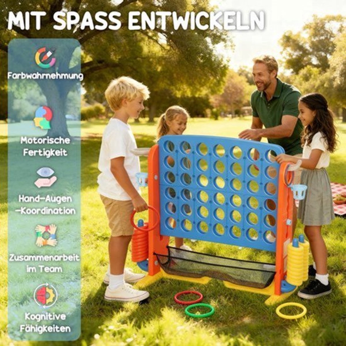 Vier op een rij – Connect Four – Strategiespel – Bordspel – Reisspel – Verstelbare Hoogte – Stevig Plastic – Multicolor
