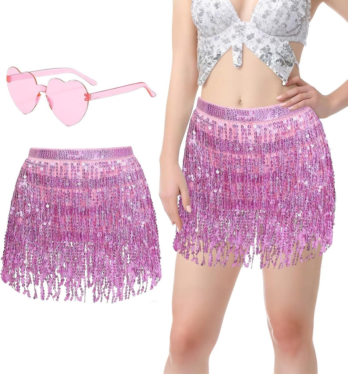 Fleurige Pailletten Rok en Zonnebril Set voor Carnaval en Feestkleding voor Dames