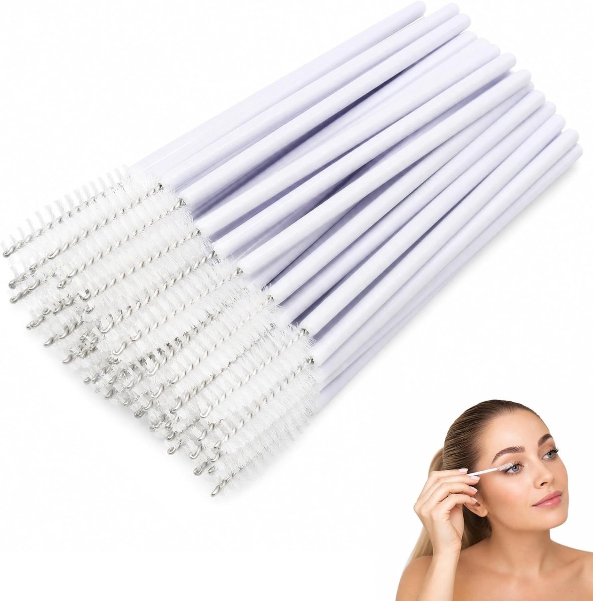 Verpakkingsset van 100 Wegwerp Wimperborstels en Mini Make-up Borstels voor Wimpers en Wenkbrauwen, Flexibel en Zacht voor Professionele Make-up Toepassingen