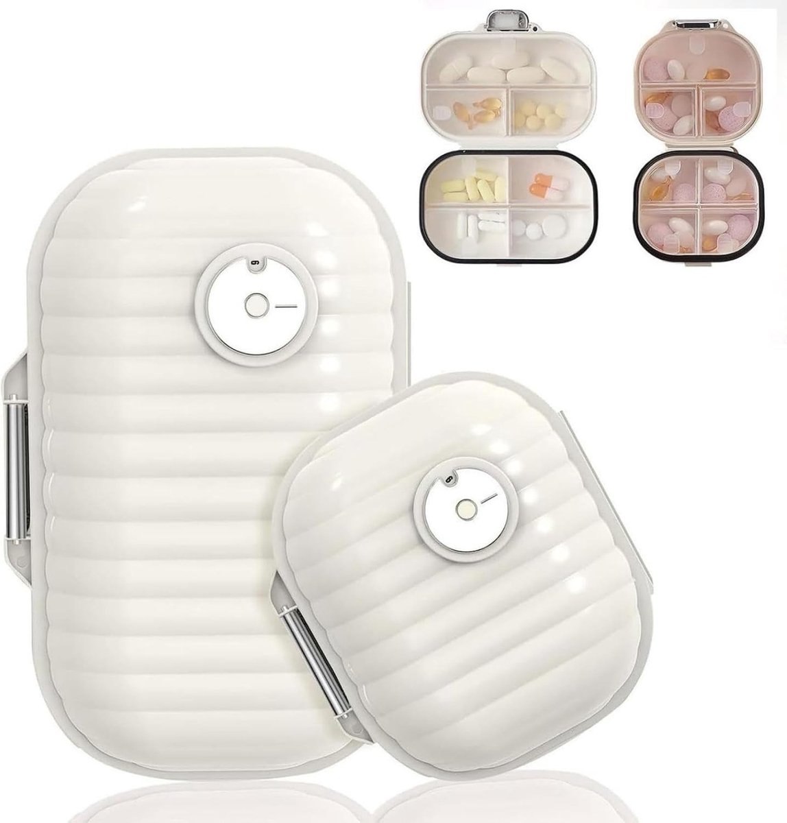 Tablet Box voor 7 Dagen, 2 Stuks Pillen Organizer, Draagbare Medicijn Box met 7 Compartimenten voor Reizen en Dagelijks Gebruik (Beige)