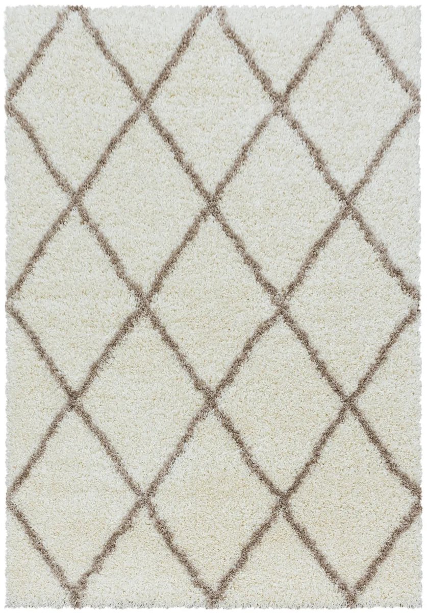 Dutch XXL Berber Vloerkleed | Tapijt | Shaggy | Alvor | Ruiten | Crème | 80x250 cm