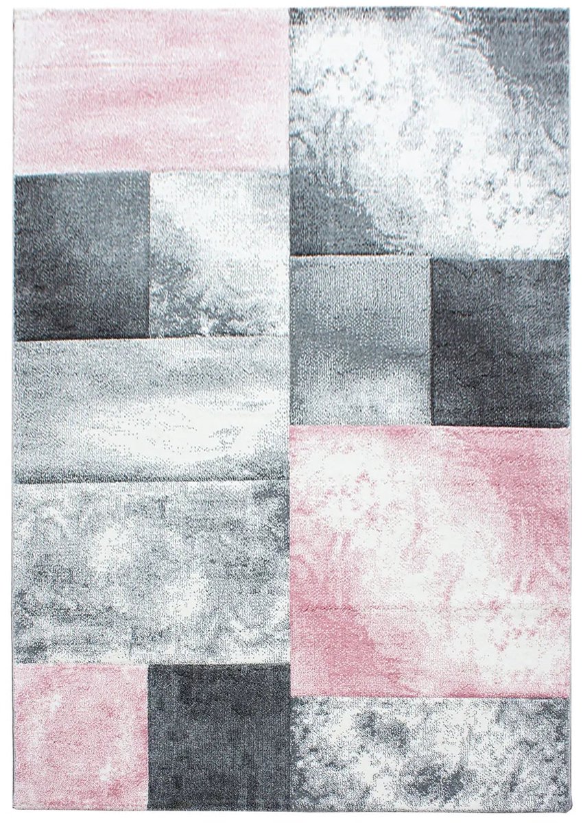 Dutch XXL Modern Vloerkleed | Tapijt | Hawaii | Blokken | Roze | 80x300 cm
