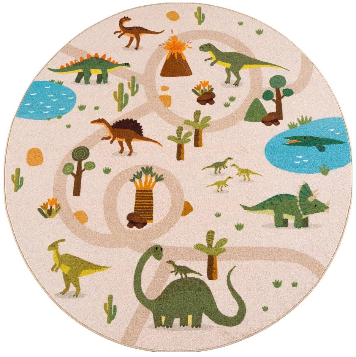 Dutch XXL Rond Speelkleed | Coco | Dinosaurus | Beige | 160x160 cm