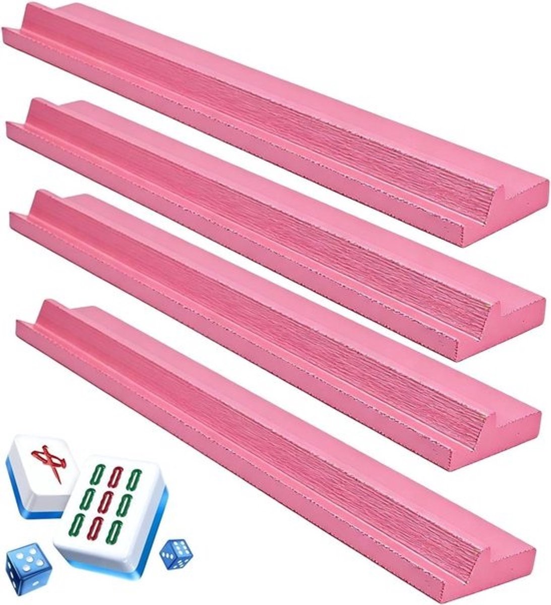 Mahjong Racks - Tegelhouders Domino Standaards - Spel Organisatie - Vervormingsbestendig Hout - 405 x 6 x 22 cm - Roze