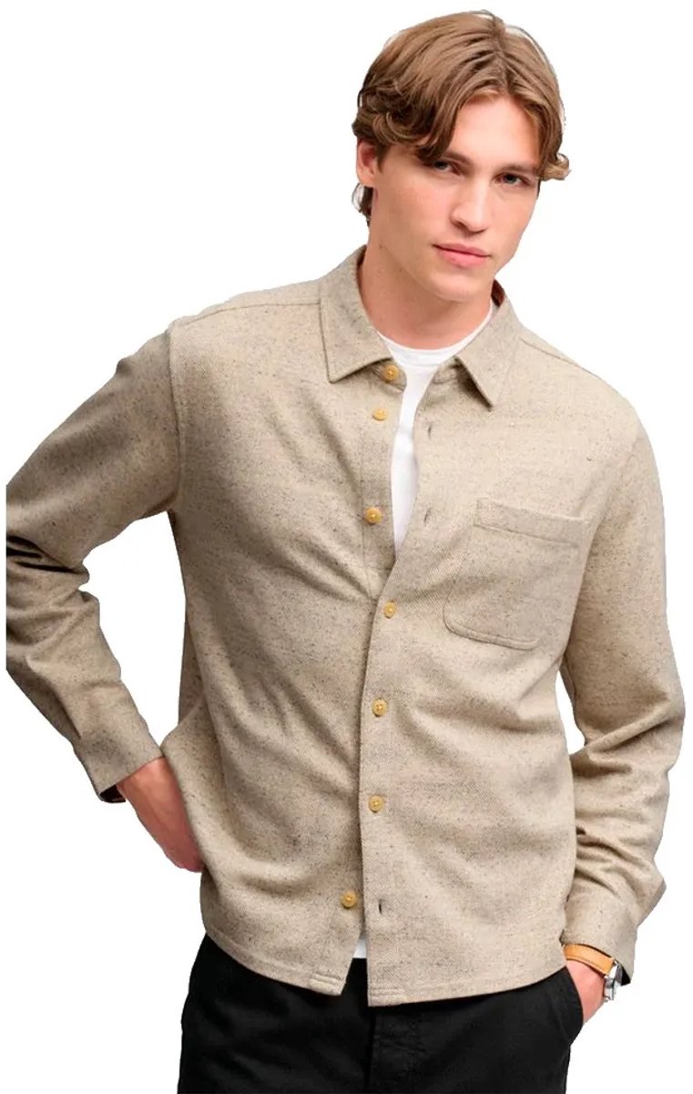 Superdry Overhemd Twill Tweed Jersey Shirt M4011187a 7oz Ecru Tweed Mannen Creme